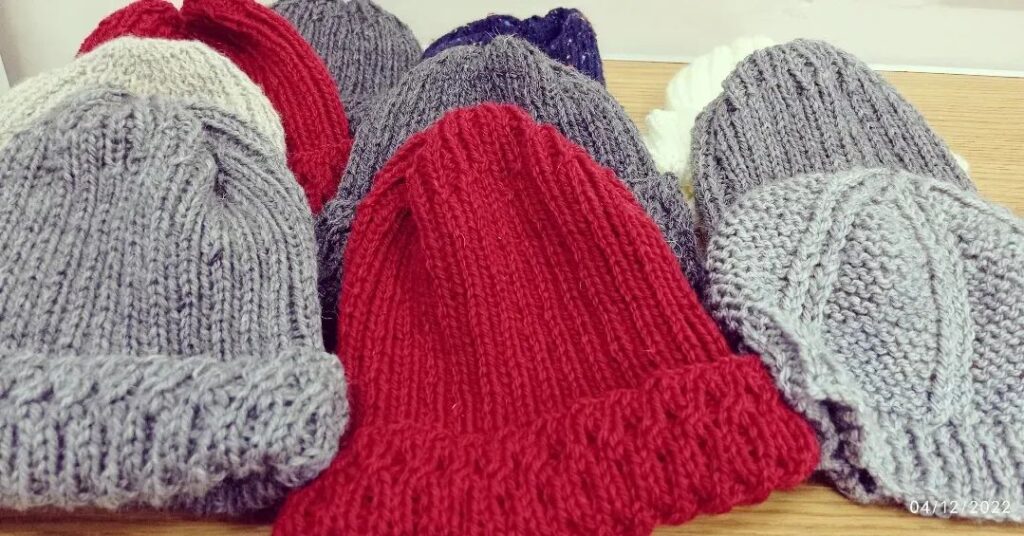 These hats are just a few of many, handmade with love, by our Knit …